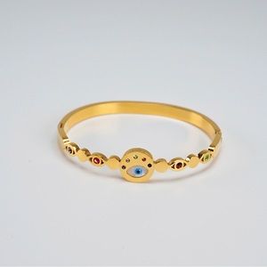 Pearl Turkish Eye Coloured Crystals 18K Gold Plated Bangle Bracelet